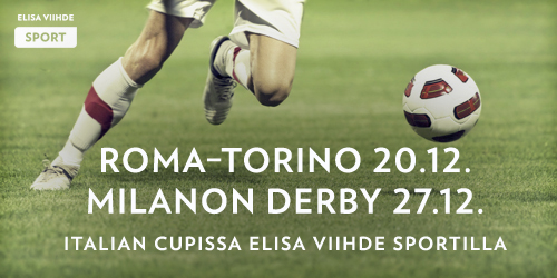 Elisa Viihde Sportilla nähdään Italian Cupin kaikki ottelut puolivälieristä alkaen. Keskiviikkona 20.12. on luvassa Roman ja Torinon neljännesvälieräkohtaaminen, joka nähdään Elisa Viihde Sport 1:llä klo 18.20 alkaen.