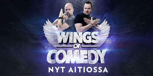 Nurkkakuntien grillien huuruttelijat Niko Kivelä ja Sami Hedberg laskeutuvat Fenix-linnun tavoin Lahden Sibeliustalolle eikä katsoja ole enää entisensä. Hykerryttävä Wings of comedy -kiertueen taltiointi nyt Aitiossa ja vuokraamossa.